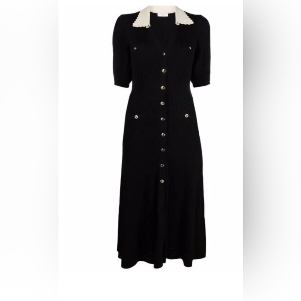 Sandro Long Sleeve Black Dress with Cream Accents